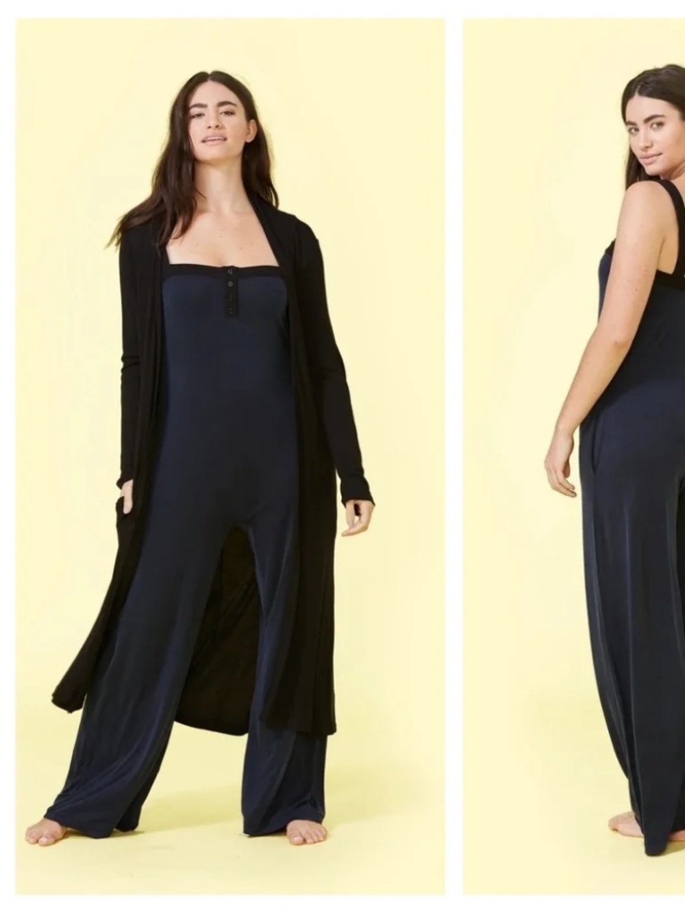 Summersalt The 24-Hour Jumpsuit Black Wide Leg Henley XL